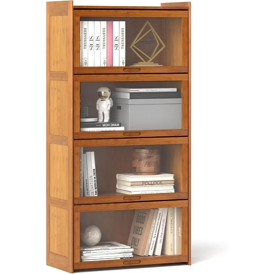 4-Tier 4-Tier Solid Bamboo Bookcase for Living Room w/Tempered Glass Flip-Up Doors Brown Eco-Friendly, Sturdy Modern Design - Aliexpress Deal