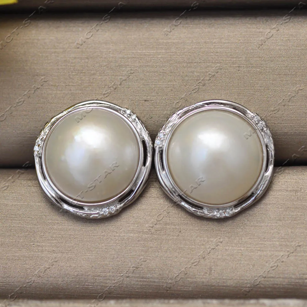 Z13800 Huge Real 20mm White Hemispheroid South Sea Mabe Pearl Stud Earring 925silver Custom Jewelry