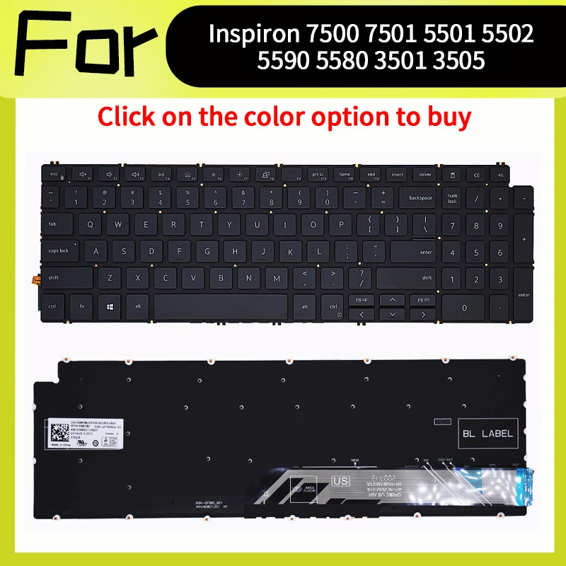 لوحة مفاتيح جديدة لـ Inspiron 15 7500 7501 5501 5502 5505 5508 5509 5590 3501 3505 P85F P102F #1