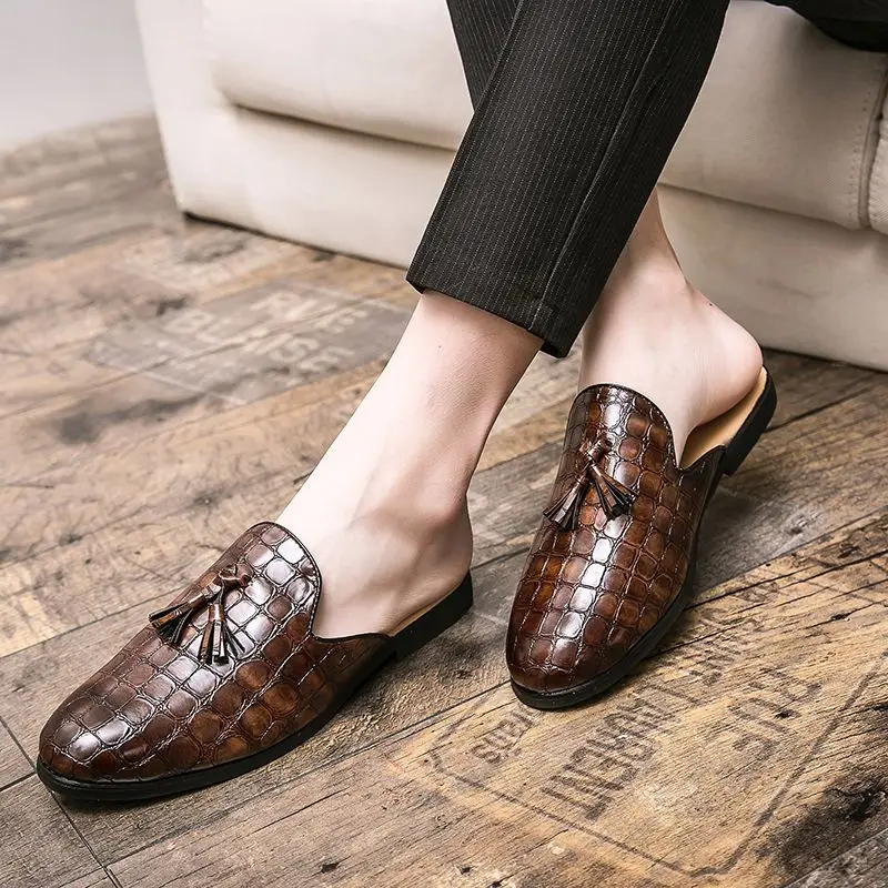 Famous Brand Shoes Mens Dress Shoes Leather Mules Men Dress Loafers Wedding Shoes Men Pantuflas Heren Schoenen Zapato Hombre
