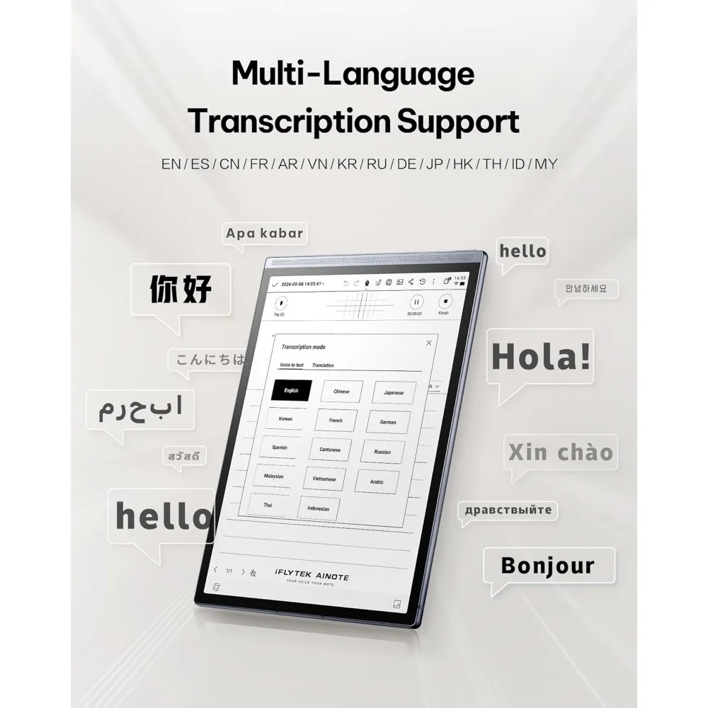 Tablet AI Note Taking de 8,2 polegadas com caneta Transcrição de voz para texto Multi idioma ChatGPT Suporte para caderno de papel digital