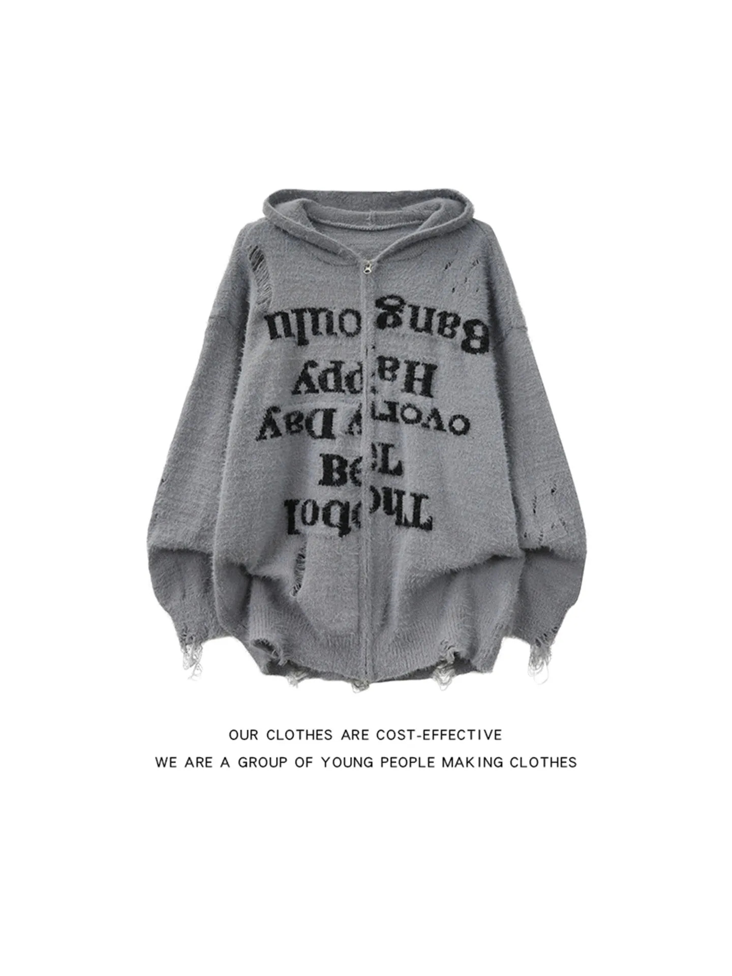 

Men's Zipper Knitted Sweater Letter Design Loose Fit Faux Fur Coat Sle Casual Wear Autumn Winter Hole Punch Faion