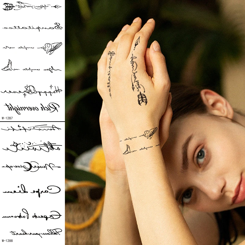 ملصق وشم مؤقت صغير أسود حرف فراشة قلب مقاوم للماء ملصق وشم للنساء ملصقات وشم مزيفة على شكل فن الجسم #3