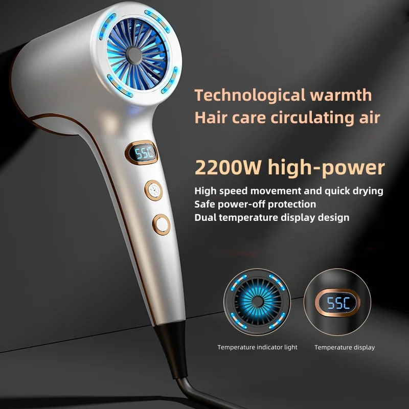 2024 LED Digital Hair Dryer 2200W High-Power Magnetic Suction Nozzle/Bracket Home Hair Salon Hair Dryer Gift Box 110V/220V