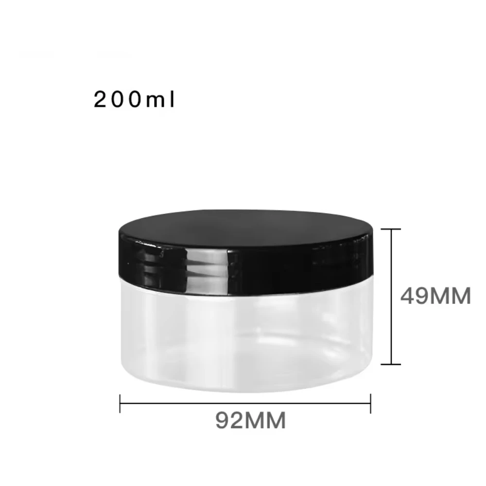 1pcs Black Lid 89Dia.Cosmetic Container 200ml 250ml 300ml 400ml 500ml Refillable Portable Packaging Empty Plastic Cream Jars