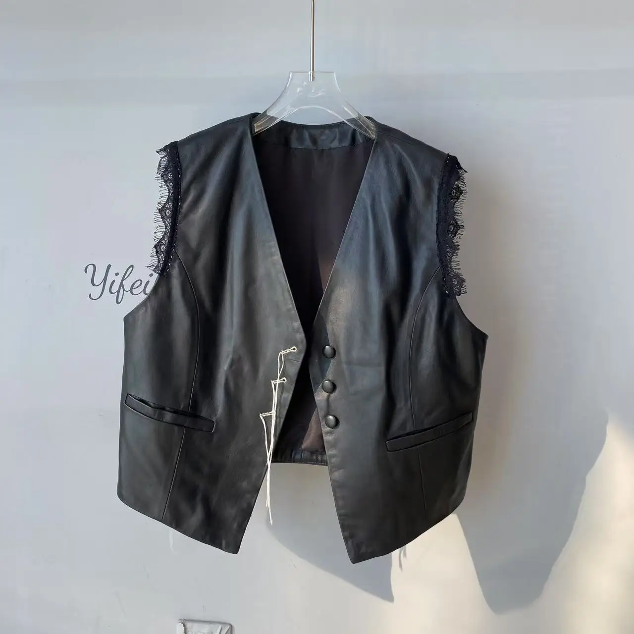 Outono 2025 novo sle feminino faionable ort couro genuíno eepskin colete svel jaet v-ne casaco multiuso