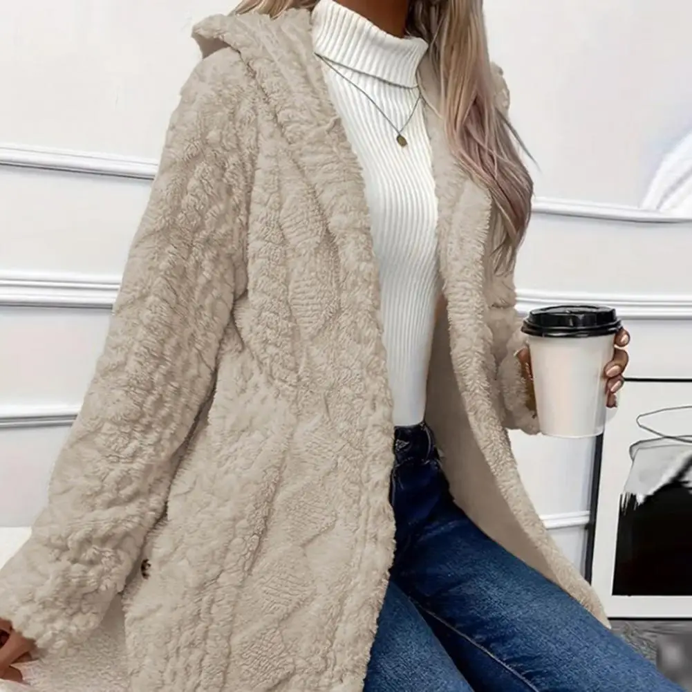 

Warm Plush Jacket Women's Hooded Cardigan Jacket for Fall Spring Casual Sport Outerwear with Long Sleeves Single-breasted Design