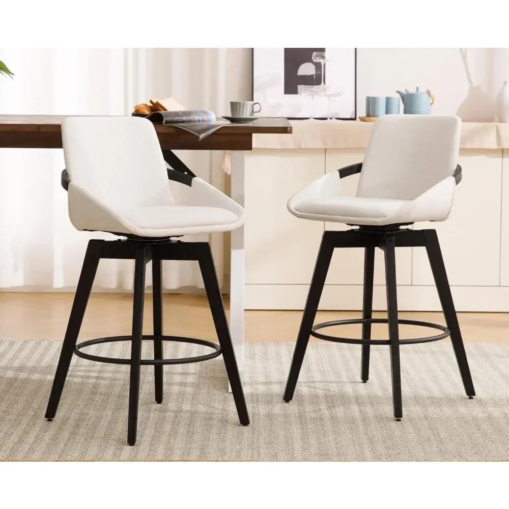 

Swivel Counter Height Bar Stools Modern Wood Barstools with Back and Arms Comfortable Upholstered Counter Stools