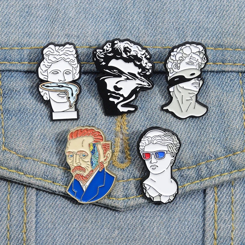 Van Gogh Plaster Statue Enamel Pins Custom Sculpture Art Brooches Lapel Badges Funny Jewelry Gift for Kids Friends