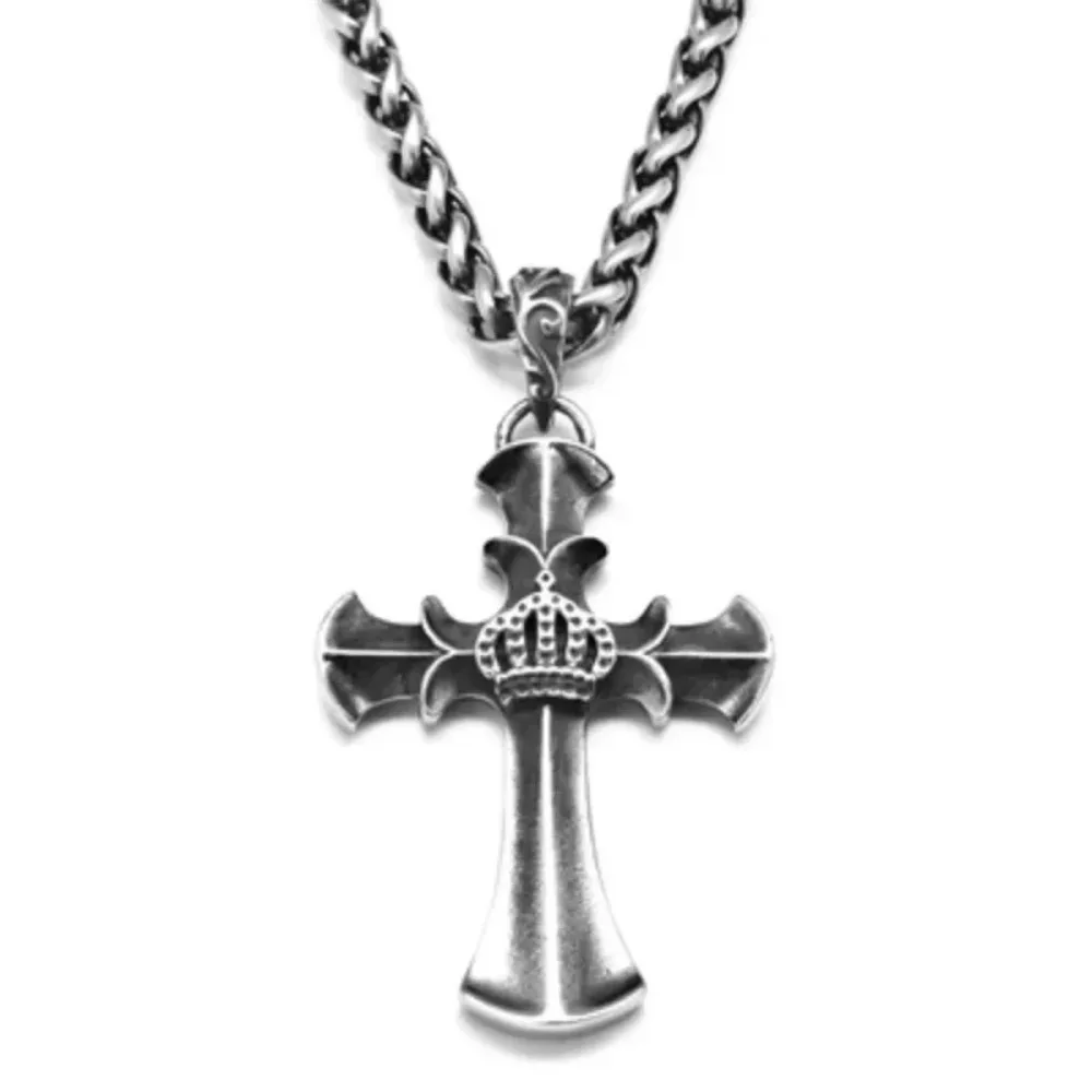 1 Pack New Simple Trendy Street Retro Hip Hop Fashion Niche Crown Cross Pendant Chain Men's Necklace Party Accessories