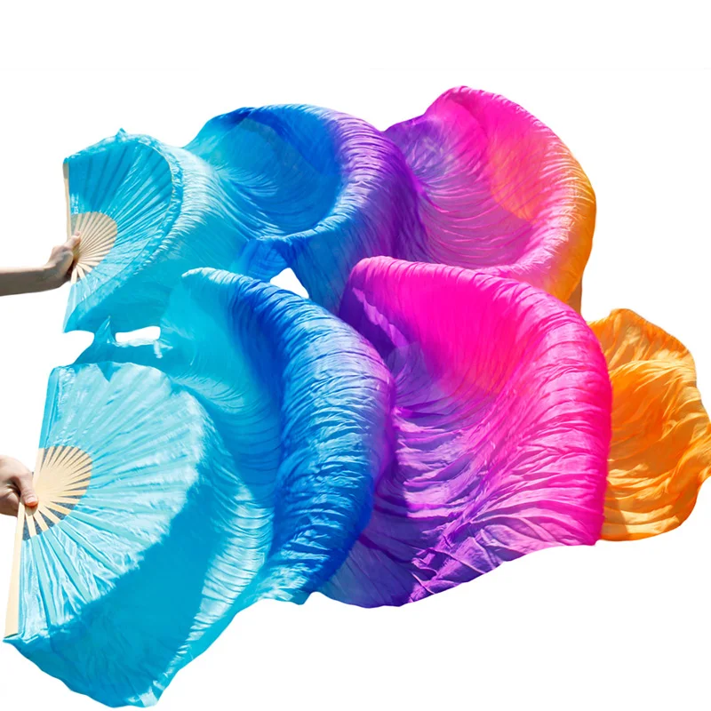 New Belly Dance Fans Imitation Silk Bamboo Fan Veil Handmade Gradient Color Dance Fans Dance Performance Props Customizable