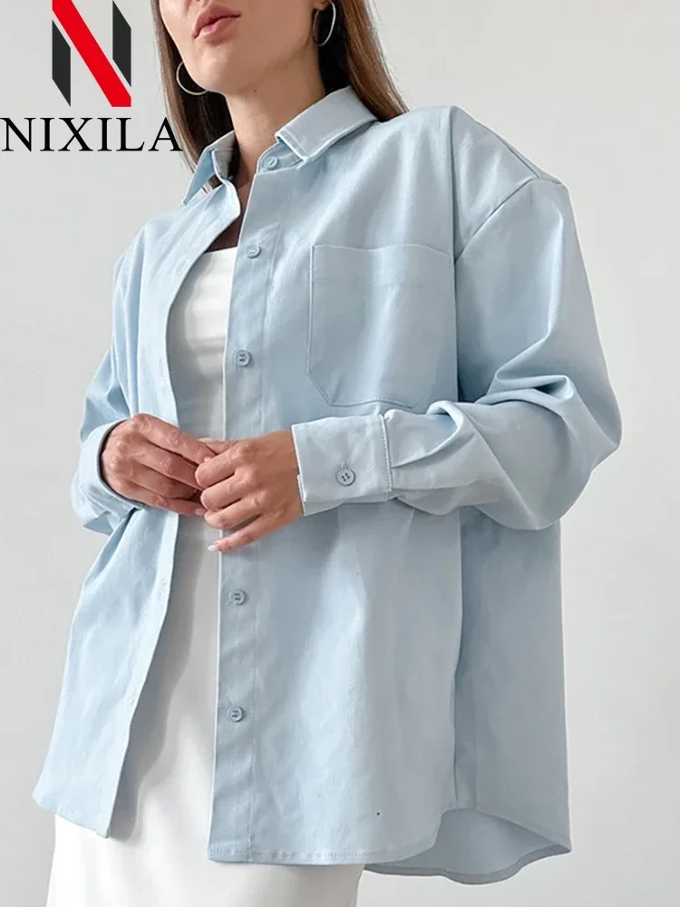 

Spring Autumn Women's Beautiful Blouses Basic Candy Colors Shirt with Collar Green Button Up Long Sleeve Tops Oversized Shirts