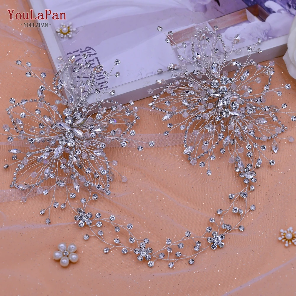 YouLaPan الحلو رومانسية تاج الزفاف مجوهرات الزفاف إكسسوارات الشعر حجر الراين الزهور مشط الشعر أنيقة النساء أغطية الرأس HP401 #3