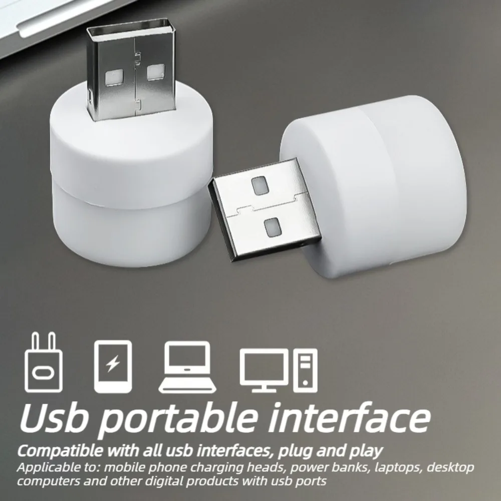 

Mini USB LED Night Light Round Portable Plug In Lamp for Reading Working Travel Compatible with Power Bank and Computer Ports