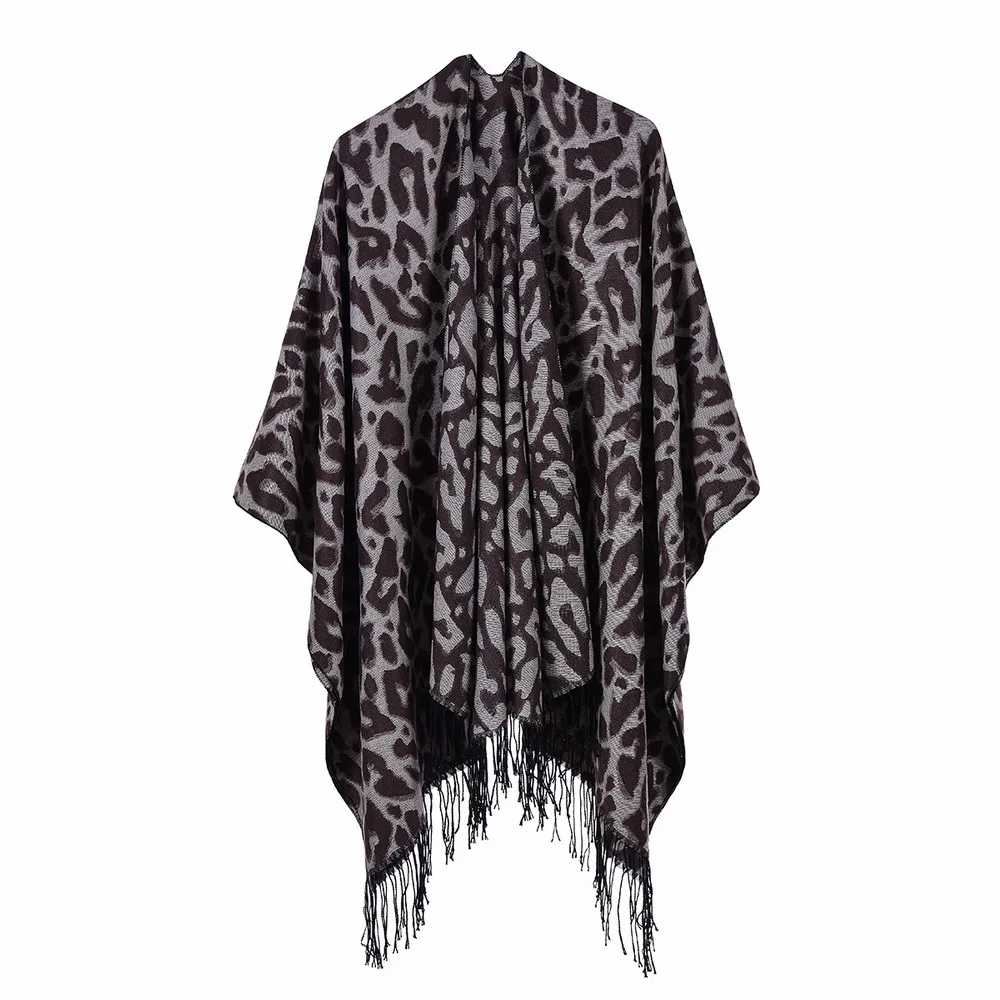 

Street Women's Scarf Fall And Winter Versatile Air Conditioning Room Warm Dual-purpose Monochrome Tassel Shawl Poncho Capes 2