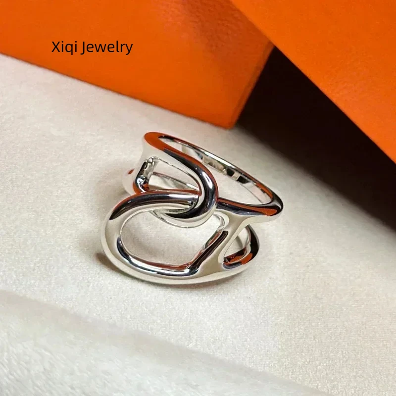 

Xiqi Jewelry High Quality Luxury Brand S925 Sterling Silver Letter Geometric Finger Ring Women's Trend Daily Activity High End J