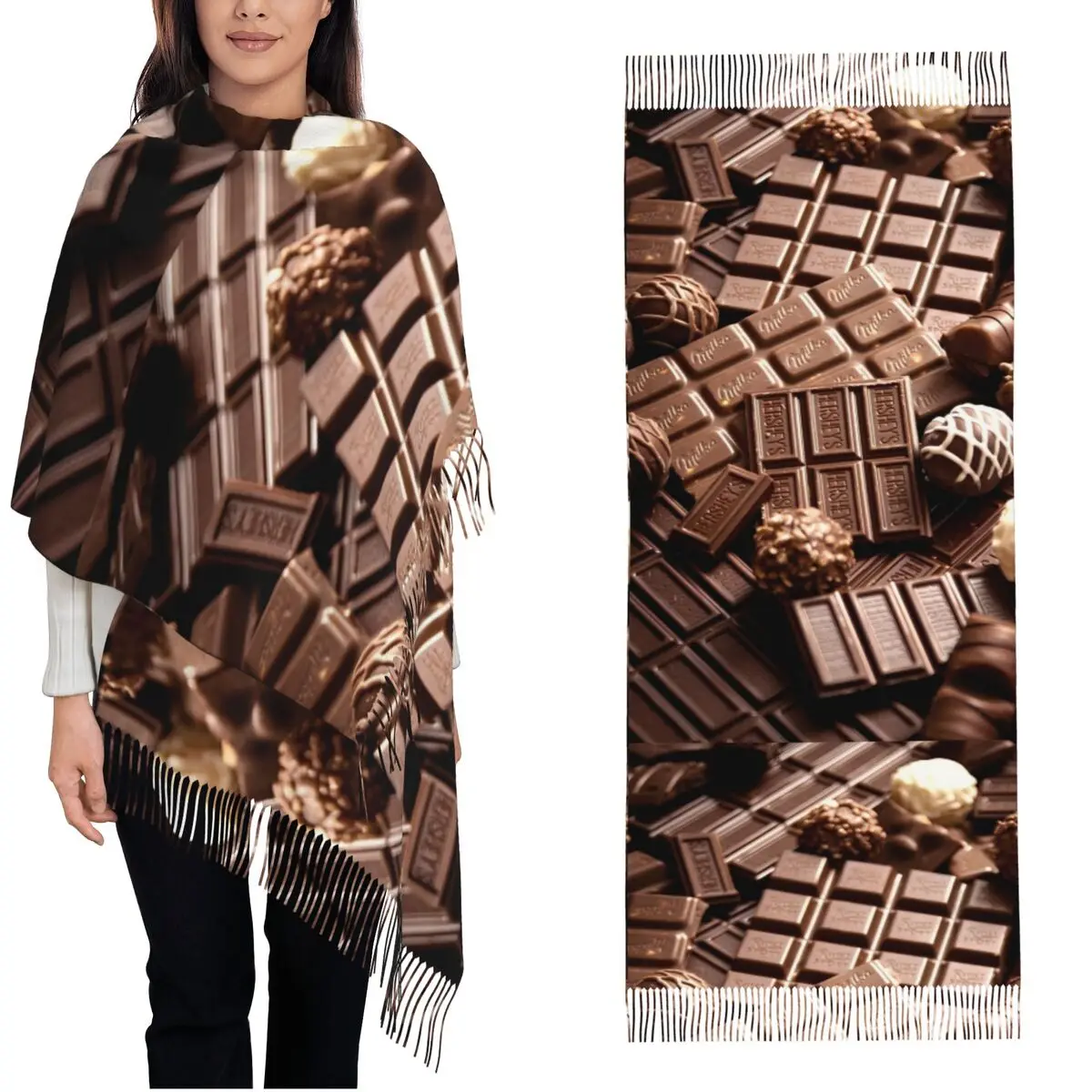 

Шарф унисекс, теплые мягкие шарфы из сладкого шоколада и конфет, накидки с длинной кисточкой, роскошные шали и накидки 2025 года, осенняя новая бандана