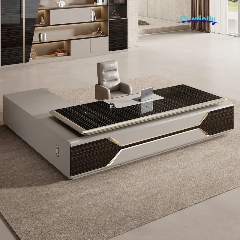 Intelligent Electric Lift Executive Desk With Side Cabinet Luxury Elegant Computer Table Office Furniture