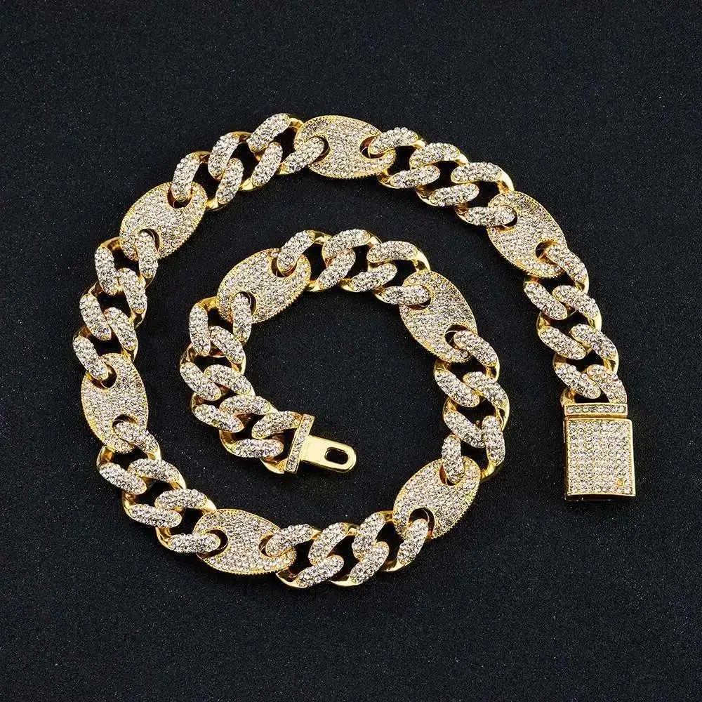 

Hip Hop 15MM Bling Iced Out Necklace Bracelet Set Alloy Rhinestones Miami Cuban Link Chain Necklace for Men Jewelry Sets