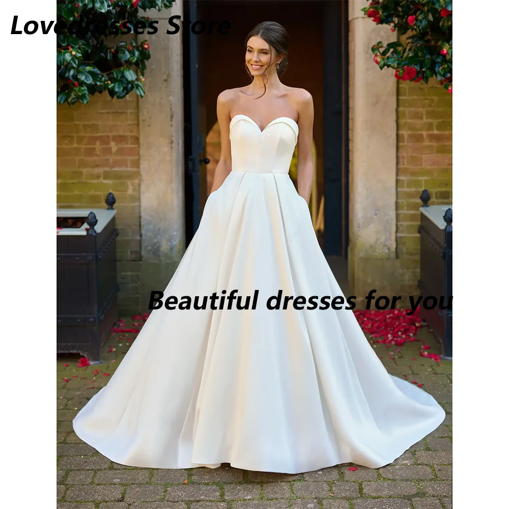 

Simple Wedding Dress for Bride New Customized Sweetheart A Line Draped Sweep Train Buttons Bridal Gown for Lady 2025