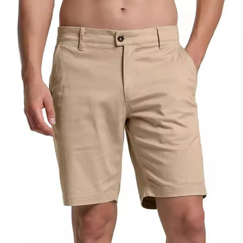 Men's Summer Cotton Casual Shorts Solid Color Straight Fit 5 Inch Sports Chino Shorts