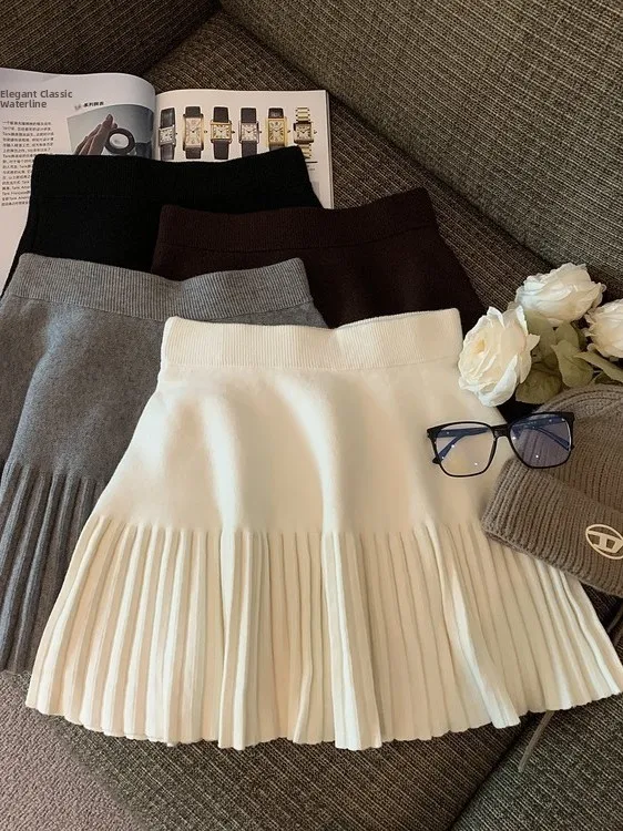 

Elastic High Waist Pleated Skirt Women's ort A-Line Knitted Base Layer Skirt Summer New Arrival Korean Sle Ciwalk
