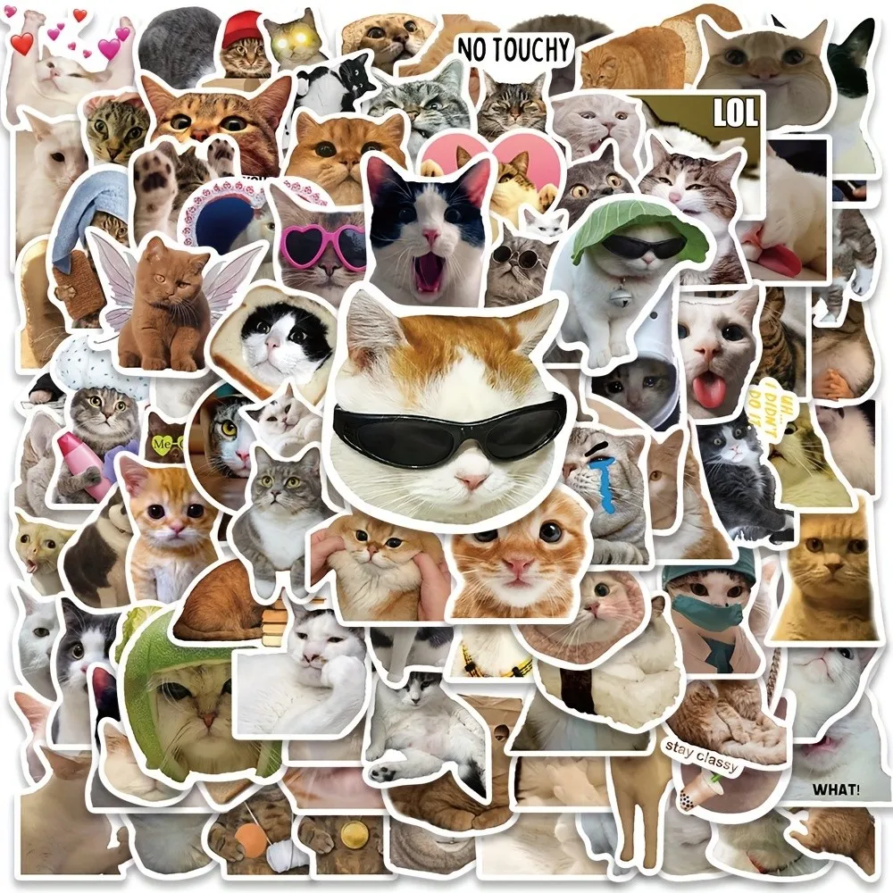 100PCS Nette Lustige Katze MEME Tiere Graffiti Aufkleber Telefon Gitarre Laptop Notebook Koffer Tasse Wasserdichte Aufkleber Kinder Spielzeug