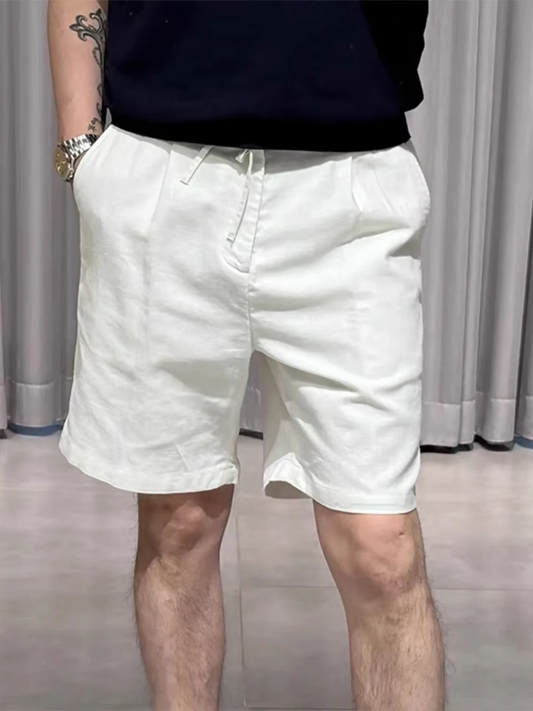 

Lightweight Breathable Linen orts Men's Summer Slim Fit Five-Quarter Pants Loose Waist Straight Leg Casual orts