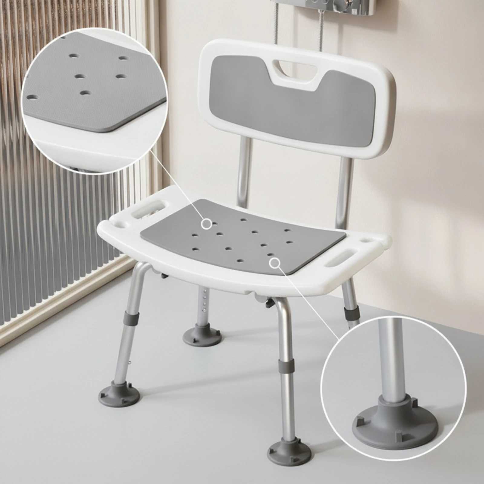 Shower Stool Skid-Resistant Shower Chair with Handholds Bath Seat Easy-to-Clean Bathroom Furniture Long-Lasting for Seniors view 5