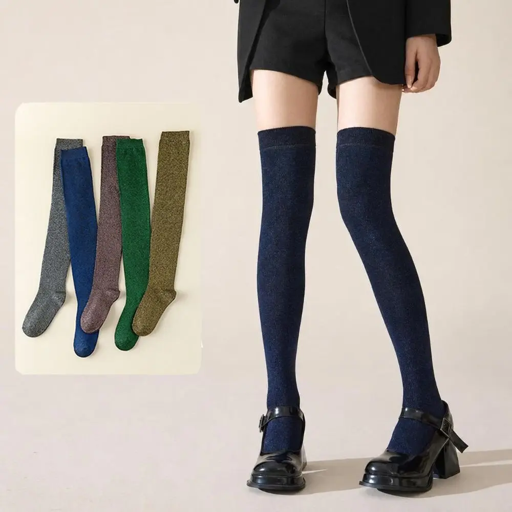 1 Pair Glitter Finish Over Knee High Socks Soft Silky Texture Sheer Thin Fabric Shiny Glitter Socks Breathable