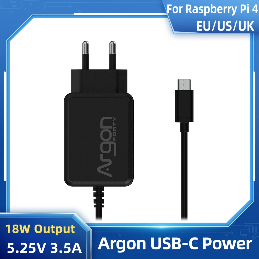 

Raspberry Pi 4 Argon Type-C Power Supply 18W 5.25V 3.5A Power Adapter for Argon One V2 M.2 Case Pi 4 Model B Power Charger