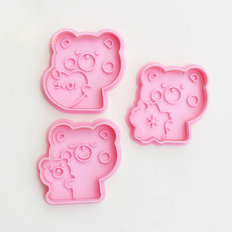 Cute Cartoon Bear Hug Bear Love Heart Cherry Blossom Cookie Pressed Cutter Animal Biscuit Stamp DIY Home Mold For Cakes Pastry