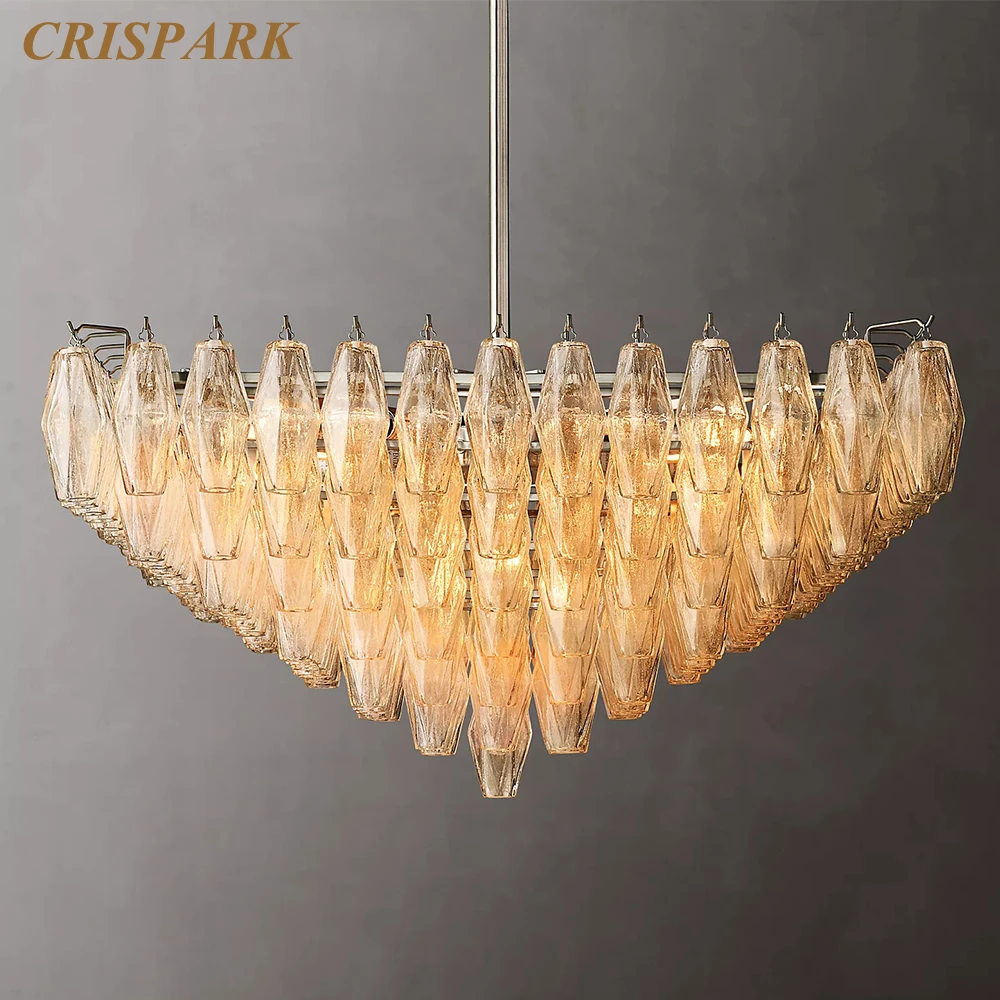 Chiara Glass Tiered Square Chandelier Modern Home Lustre Chandelier LED Clear Polyhedron Hanging Light Fixture for Living Room