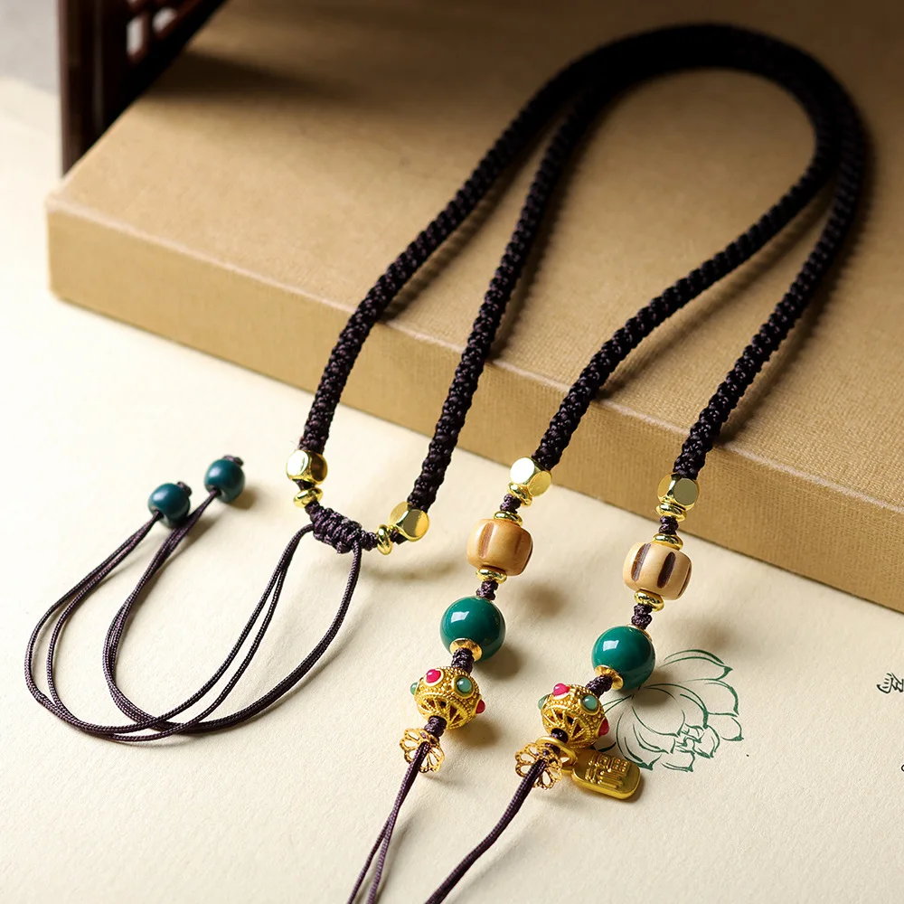 

Handcrafted Tibetan-Style Yak Bone Turquoise Pendant with Cord Traditional Chinese-Style Pendant Cord for Women