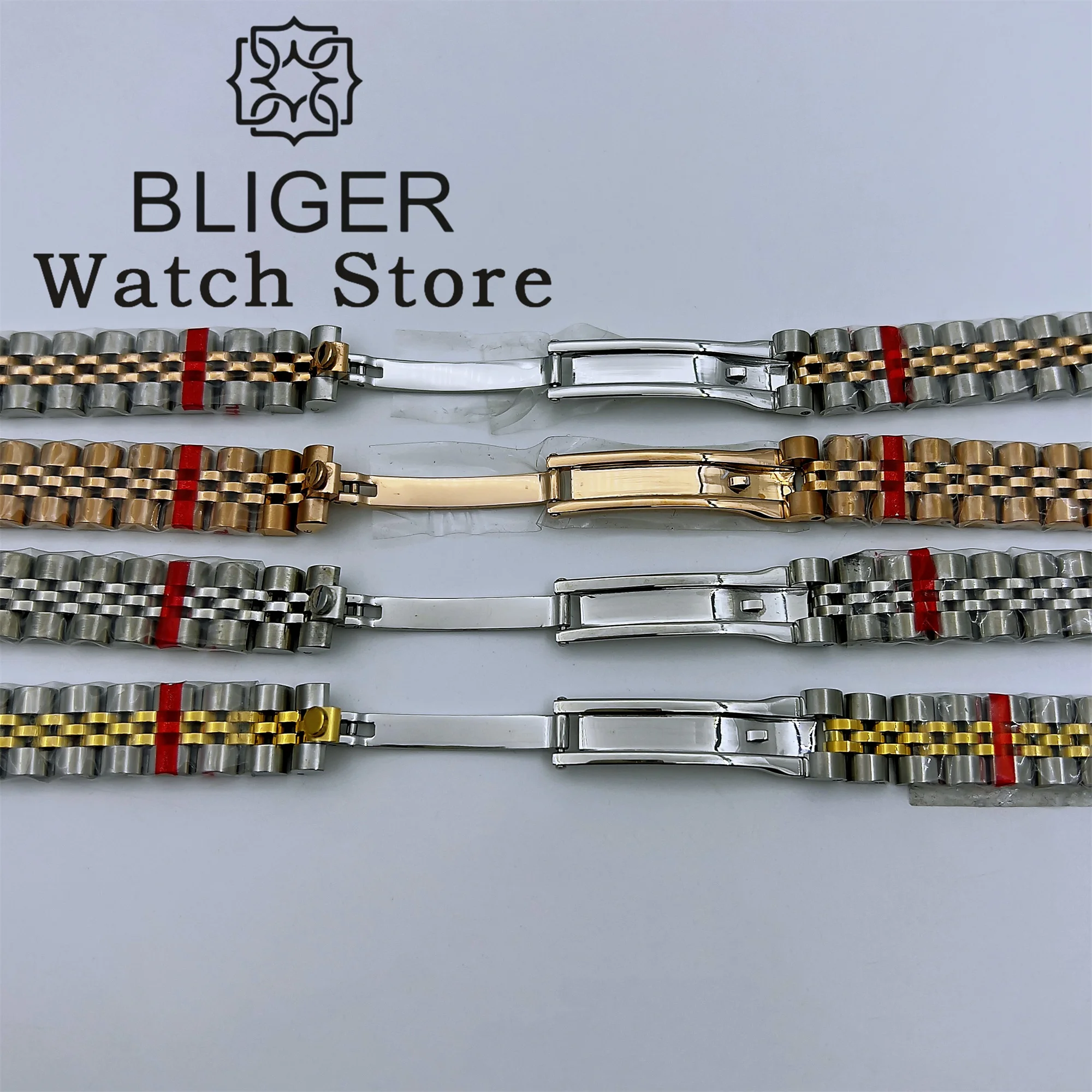 BLIGER 13mm 904L Steel President Middle Gold Two Tone Watch Bracelet Fit 26mm Watch Case Watch parts