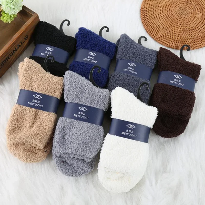 Winter Warm Thicken Fluffy Socks Men Soft Elastic Coral Velvet Towel Sock Unisex Thermal Cozy Floor Sleeping Socken Dropshipping