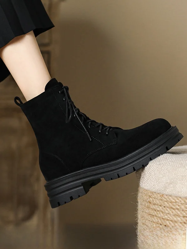 

Genuine Leather Boots Women's Autumn Winter New Style Retro British Style Versatile Boots Large Size 41 42 Waterproof ...