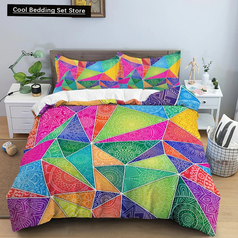 

Bohemian Mandala King Queen Duvet Cover Retro Ethnic Flower Bedding Set for Adult Women Boho Floral 2/3pcs Polyester Quilt Cover