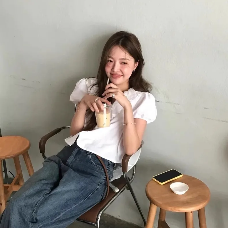 

Sweet Tannat ort Doll irt Double Layer Lace Collar Playful Sle Pure Cotton Breathable Loose Fit Women's Summer Top