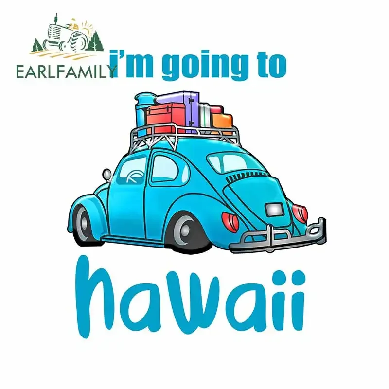 EARLFAMILY 13cm x 11.4cm I Am Going To Hawaii Car Stickers Personality Cartoon Surfboard Decal Refrigerator Windshield Decor