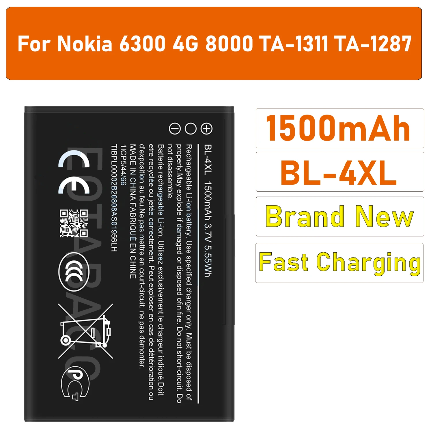 

2025 years 1500mAh BL-4XL Battery For Nokia 6300 4G 8000 TA-1311 TA-1287 Phone Batteries