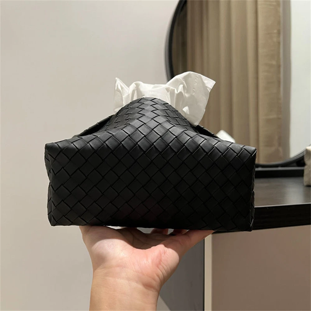 PU Leather Tissue Box Braided New Environmental Pattern Napkin Foldable Cover Home Office Waterproof Dustproof Sundries Ontainer