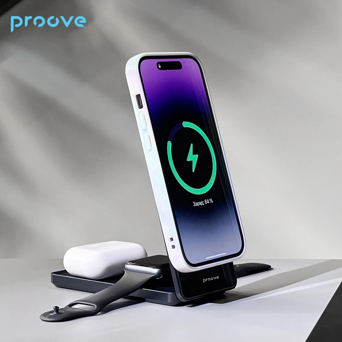 Proove Metal Edge 15W 3 in 1 Wireless Charging Phone Fast Charging for airpods iWatch Wireless Charger