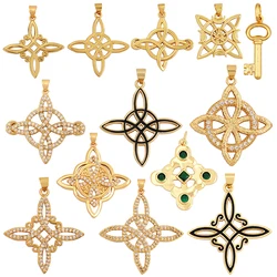 Classic Quaternary Talisman Celtic Amulet Witch Charm Pendant,Wiccan Four Cornered Knot Zircon Necklace Jewelry Findings M55