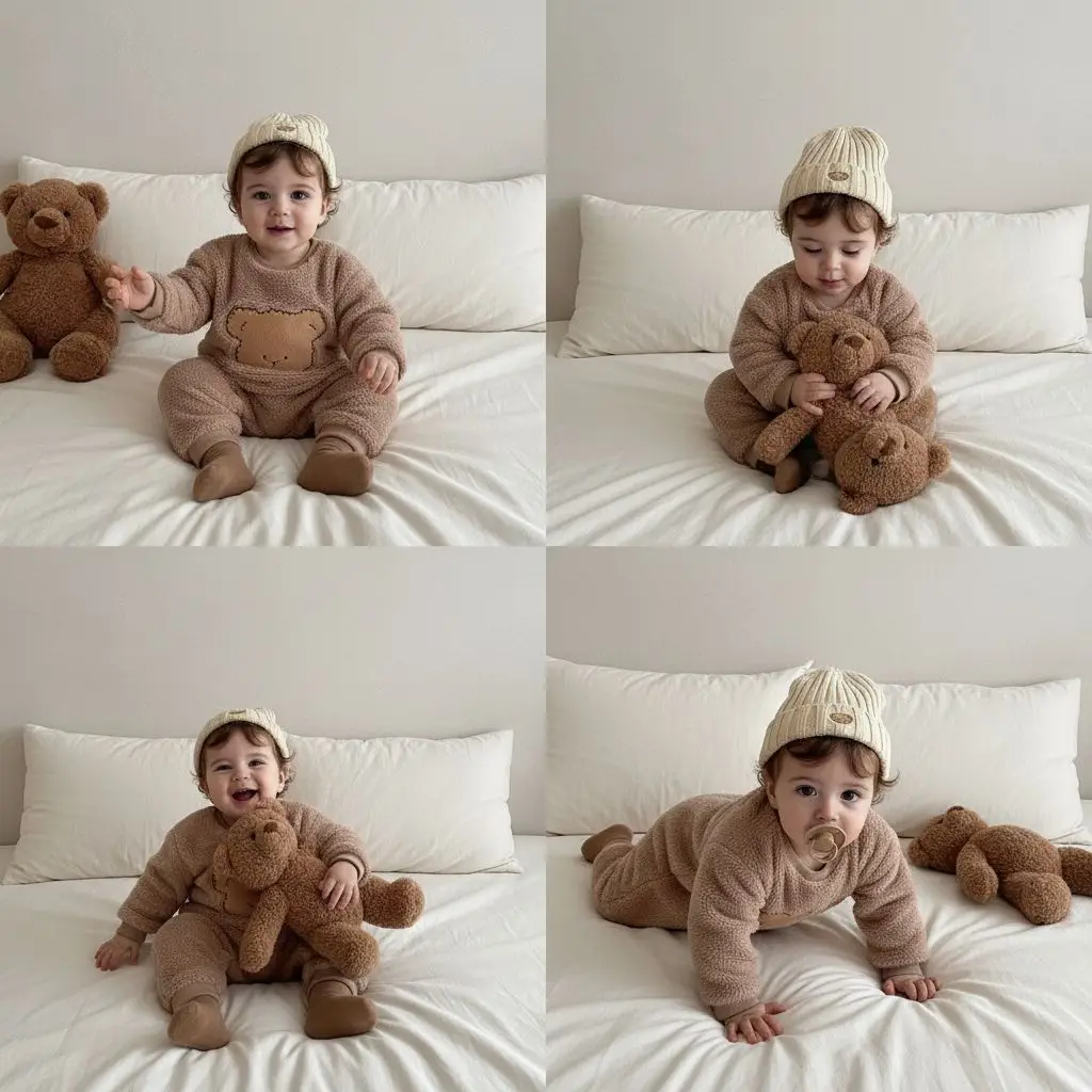 

Корейская версия детского осенне-зимнего двустороннего бархатного теплого комбинезона 2025 года для маленьких мальчиков и девочек, с капюшоном для теплого