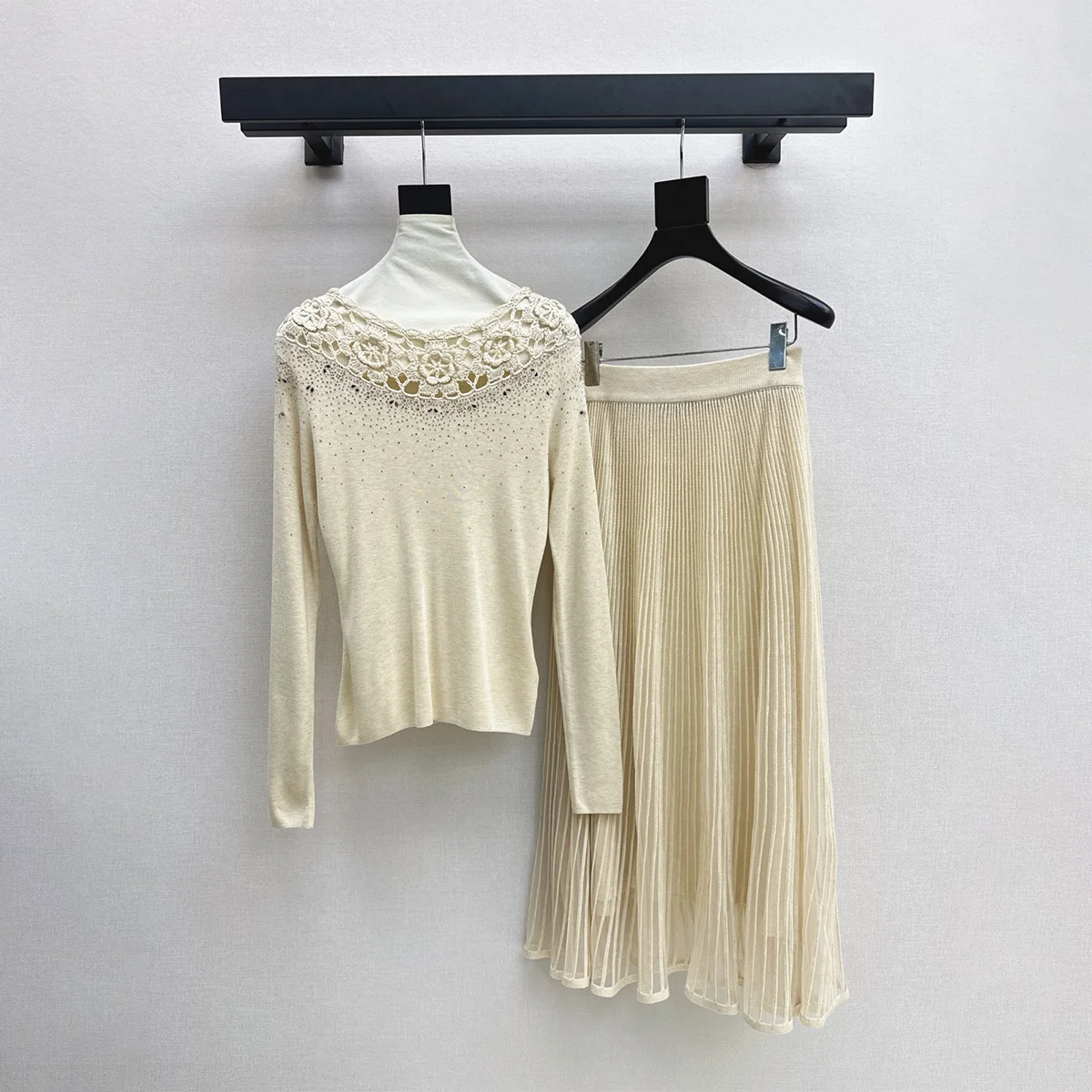 2026 High Quality Women's Gentle Wind Hot Diamond Hanging Mesh Medium Length Half Skirt Set261016144
