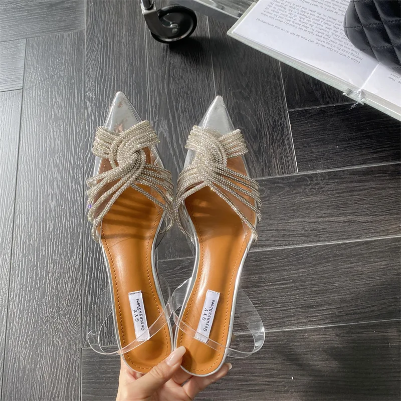 

Summer New High Heel Sandals Women's Bag Head Water Diamond Transparent Film Thin Heel Sandals Platform Sandals