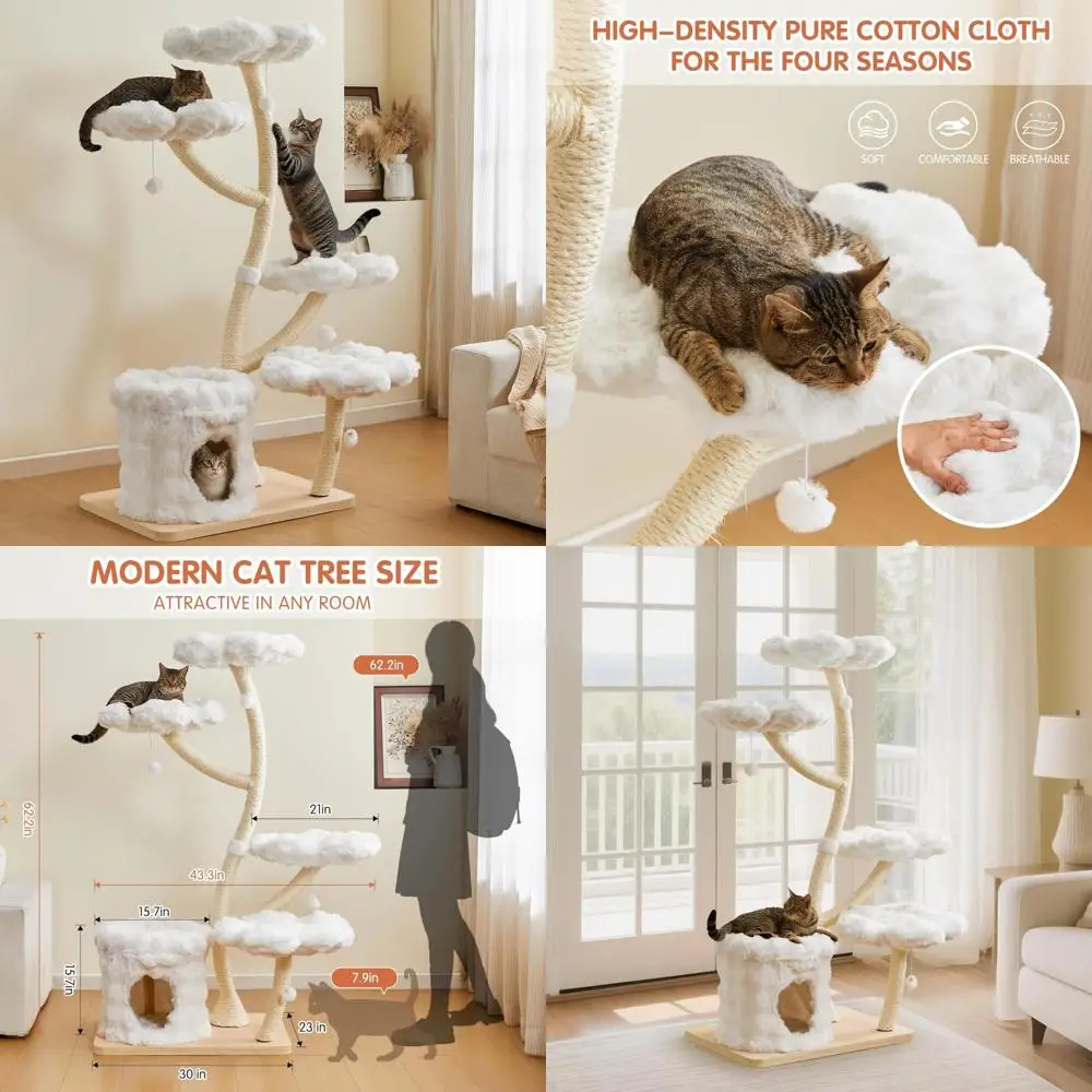 

Elevated 62-Inch Cat Tower: Spacious Multi-Level Cat Condo with Scratching Post for Various-Sized Cats