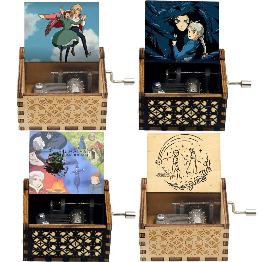 En Stock caja de música tema de Anime Castillo de Howl Totoro Demon Slayer música caja Musical de madera con manivela regalo de cumpleaños de Año Nuevo