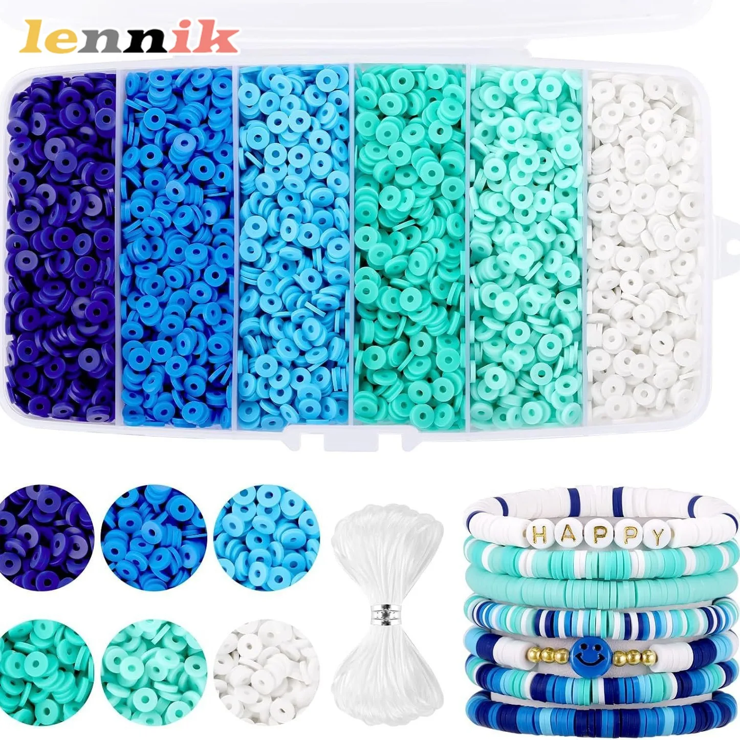 LENNIKColorful série Kit de perles d'argile douce, 4556/5100/6000 pièces de perles d'argile, ensemble de fabrication de bijoux à bricoler soi-même pour Bracelets, colliers et boucles d'oreilles